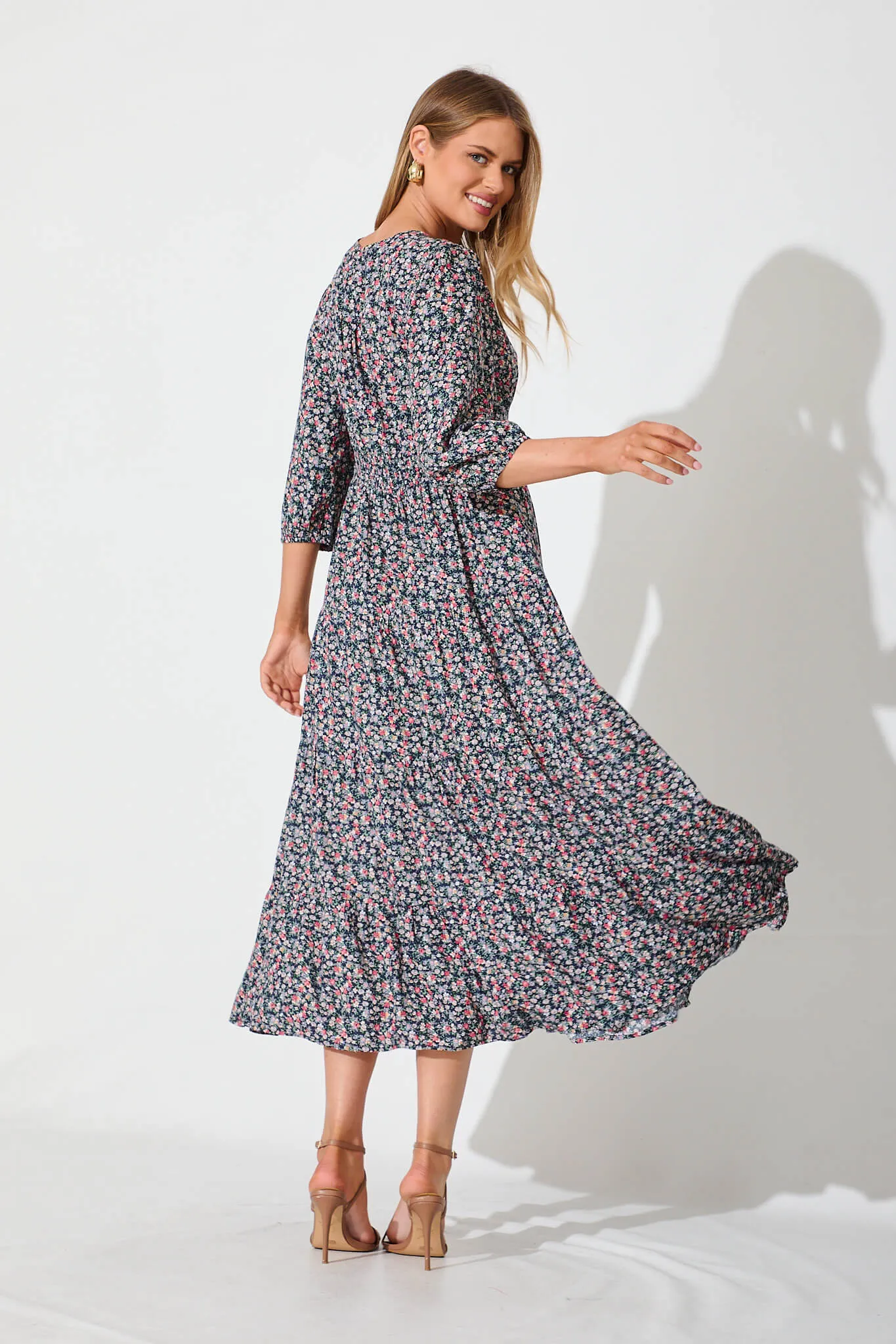 Ember Midi Dress In Navy With Multi Ditsy Floral sold by St Frock product image thumbnail 4