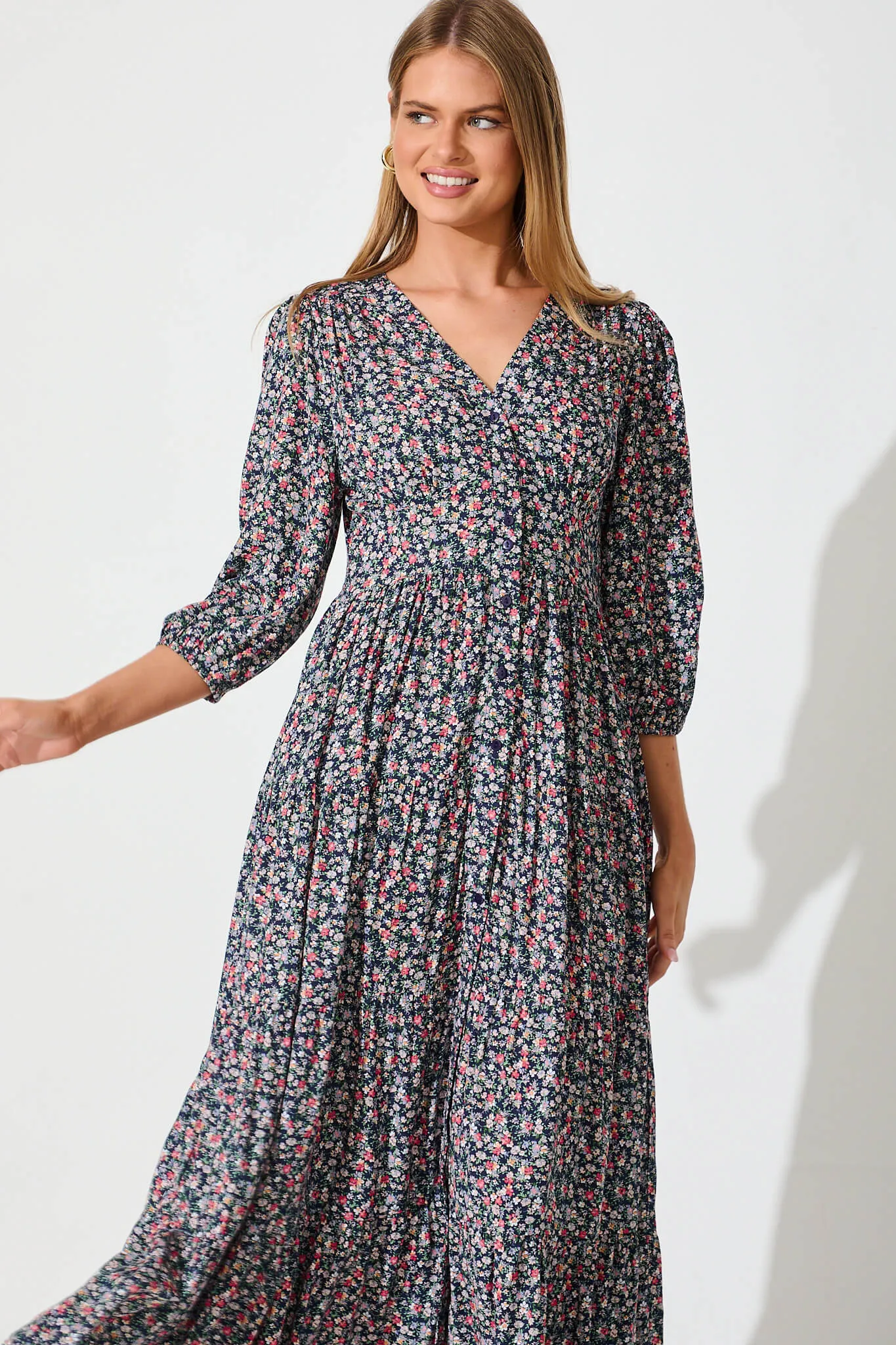 Ember Midi Dress In Navy With Multi Ditsy Floral sold by St Frock product image thumbnail 2