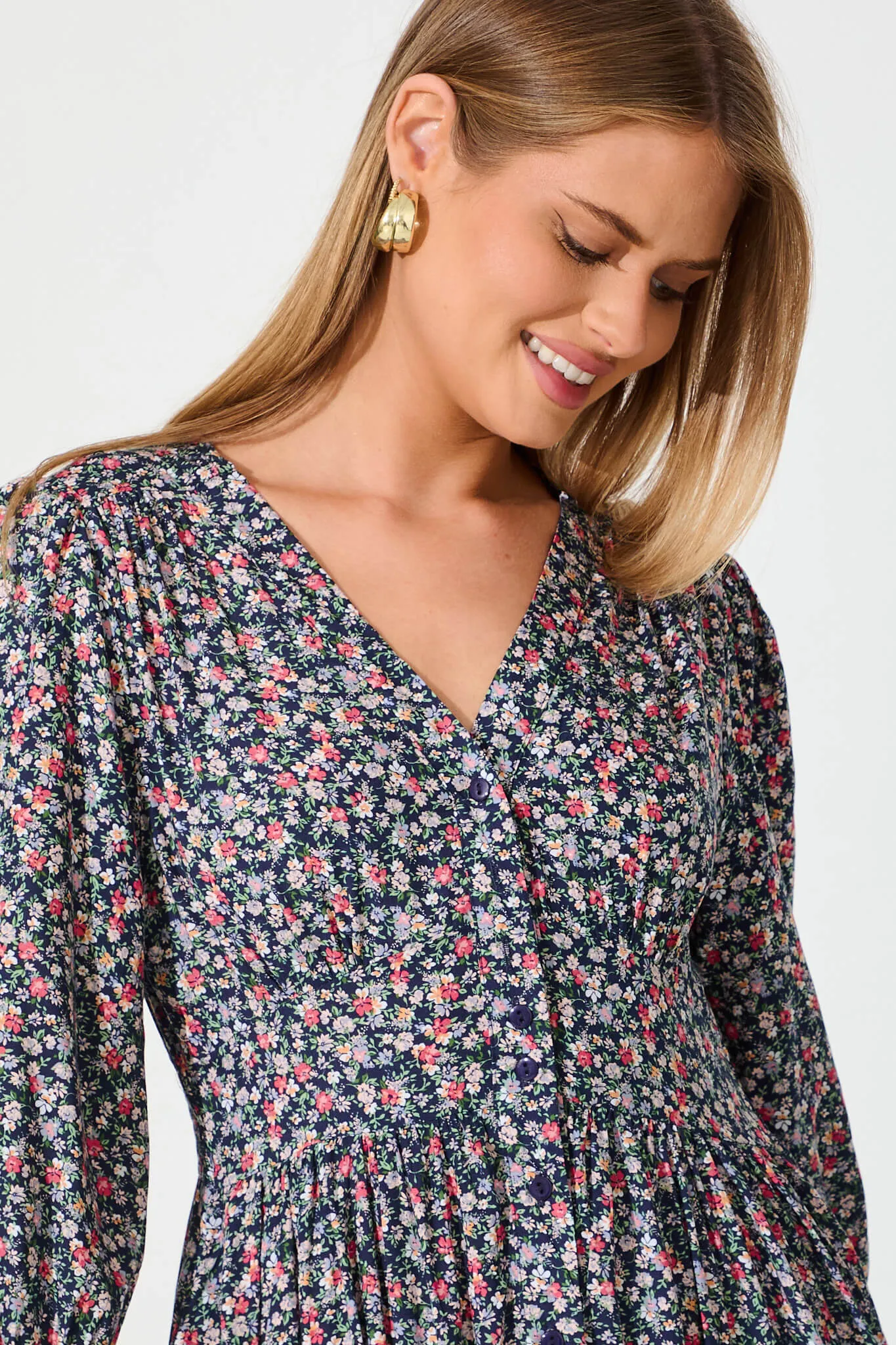 Ember Midi Dress In Navy With Multi Ditsy Floral sold by St Frock product image thumbnail 5