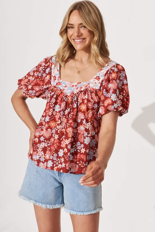 Hali Smock Top In Red Floral sold by St Frock