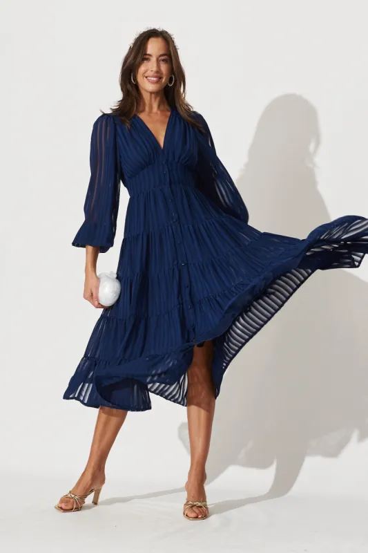 Modical Midi Dress In Navy Chiffon sold by St Frock