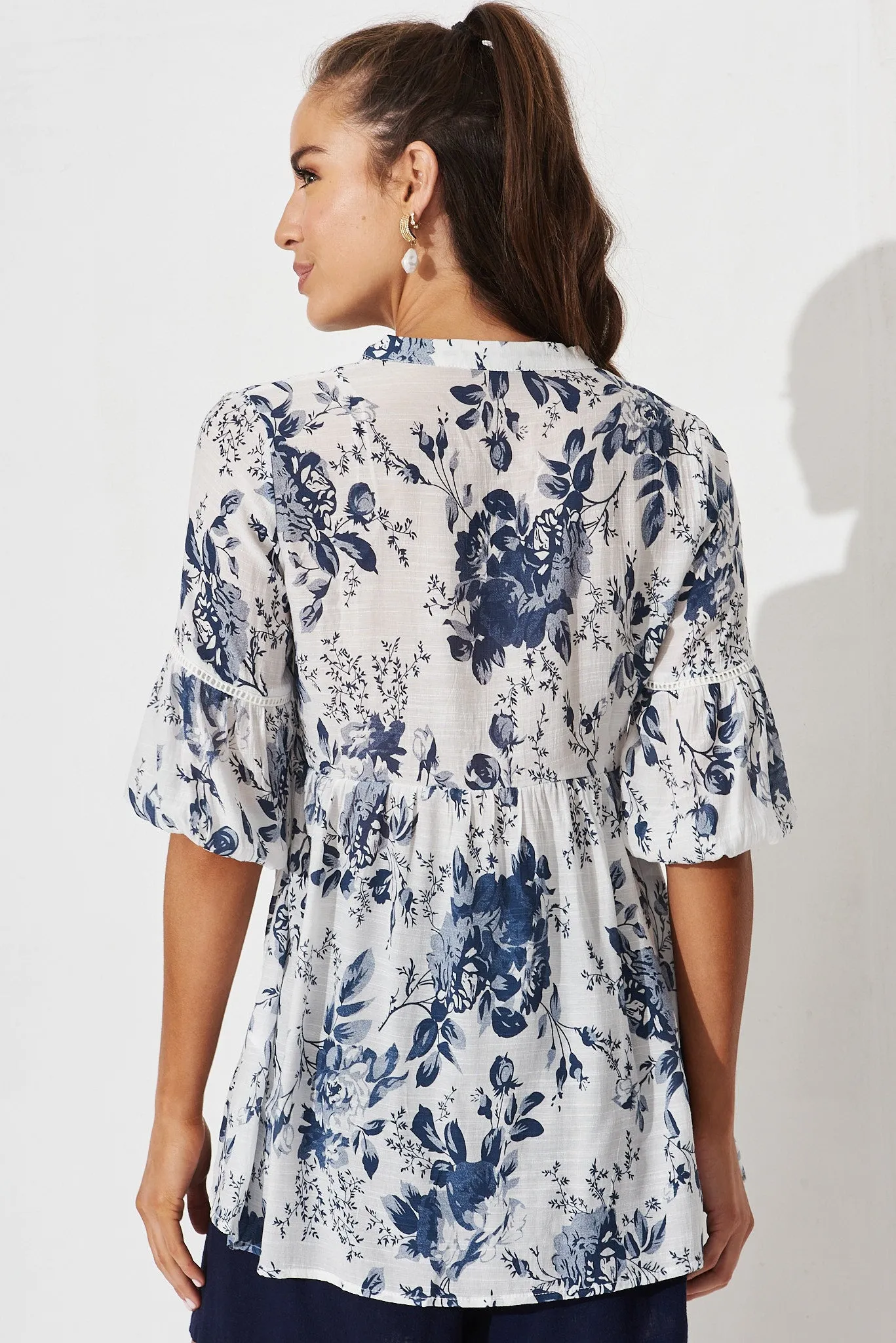 Ommina Top In White With Navy Floral sold by St Frock product image thumbnail 4