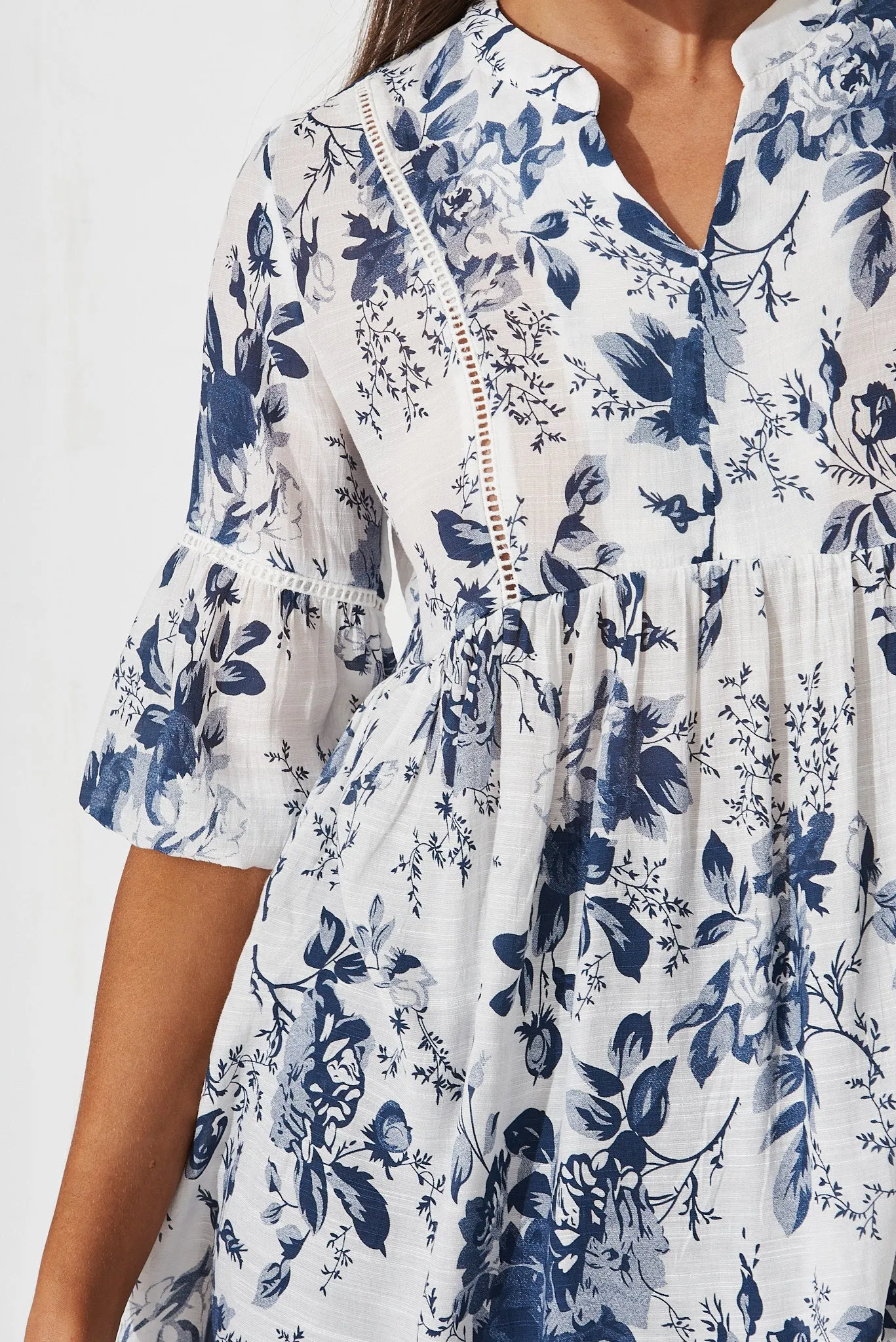 Ommina Top In White With Navy Floral sold by St Frock product image thumbnail 5