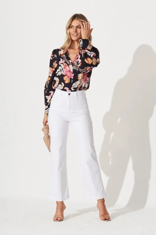 Annelinde Shirt In Black With Multi Floral sold by St Frock