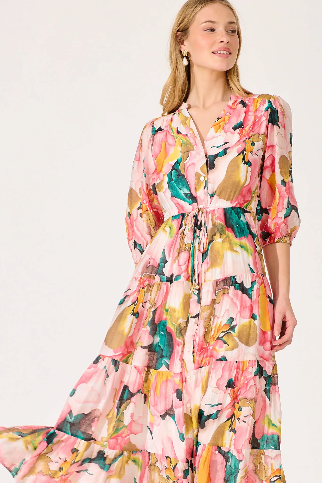 Messina Midi Dress In Pink Multi Print sold by St Frock product image thumbnail 2