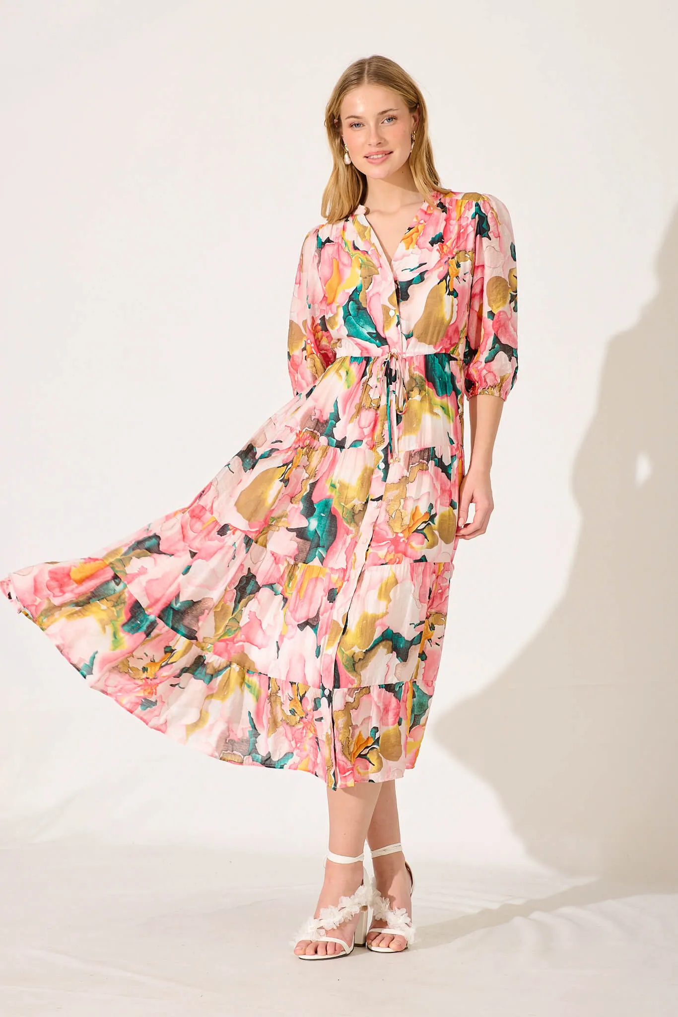 Messina Midi Dress In Pink Multi Print sold by St Frock