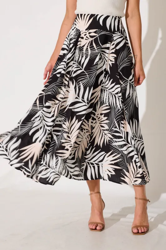 Brandsy Maxi Skirt In Black With Cream Leaf sold by St Frock