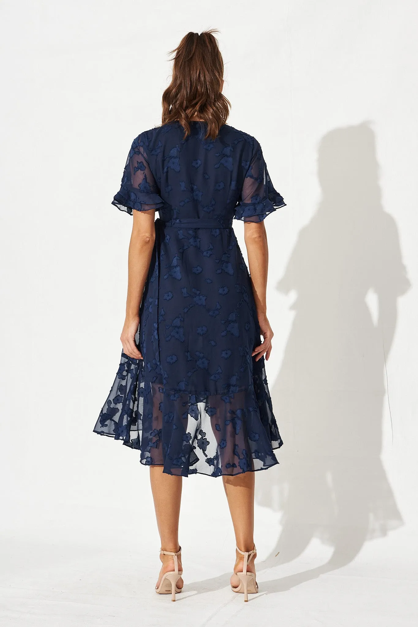 Felicidad Midi Wrap Dress In Navy Chiffon sold by St Frock product image thumbnail 4