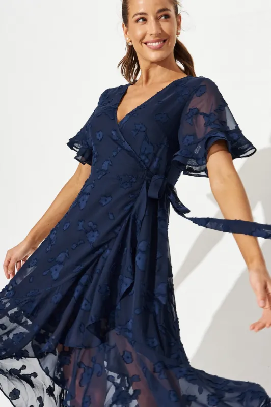 Felicidad Midi Wrap Dress In Navy Chiffon sold by St Frock