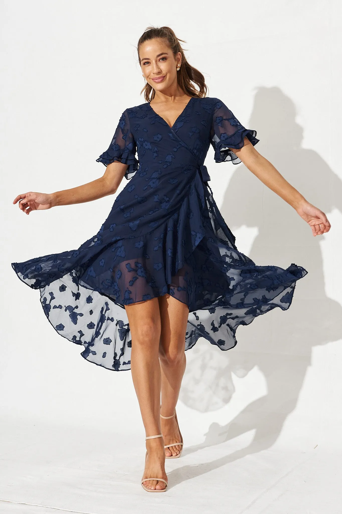 Felicidad Midi Wrap Dress In Navy Chiffon sold by St Frock product image thumbnail 2