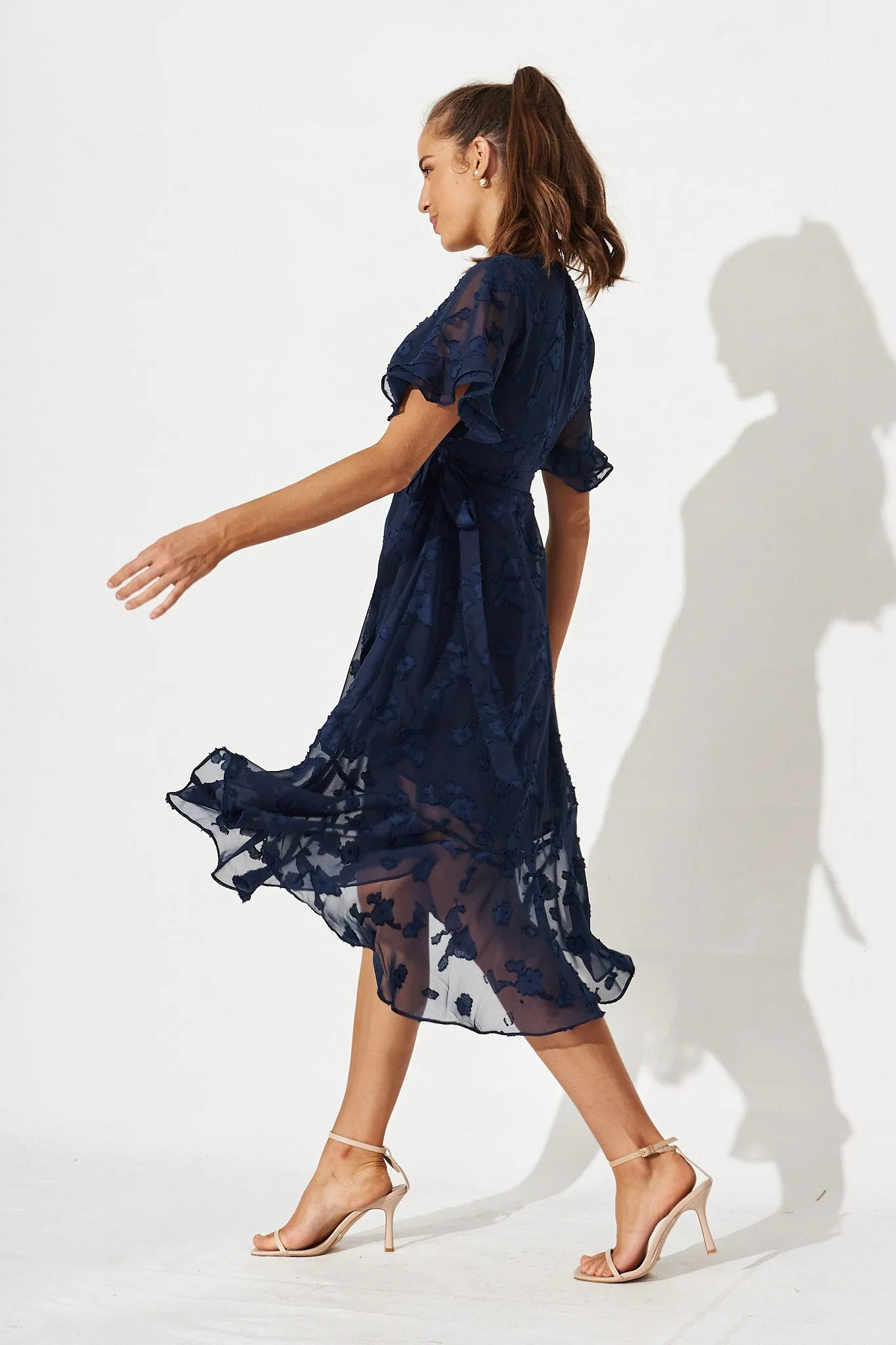 Felicidad Midi Wrap Dress In Navy Chiffon sold by St Frock product image thumbnail 3