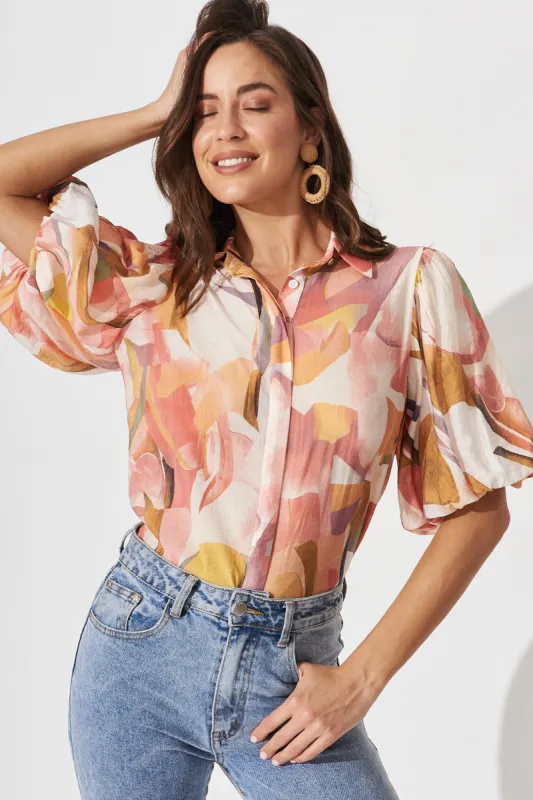 Aeryn Shirt In White With Multi Floral sold by St Frock