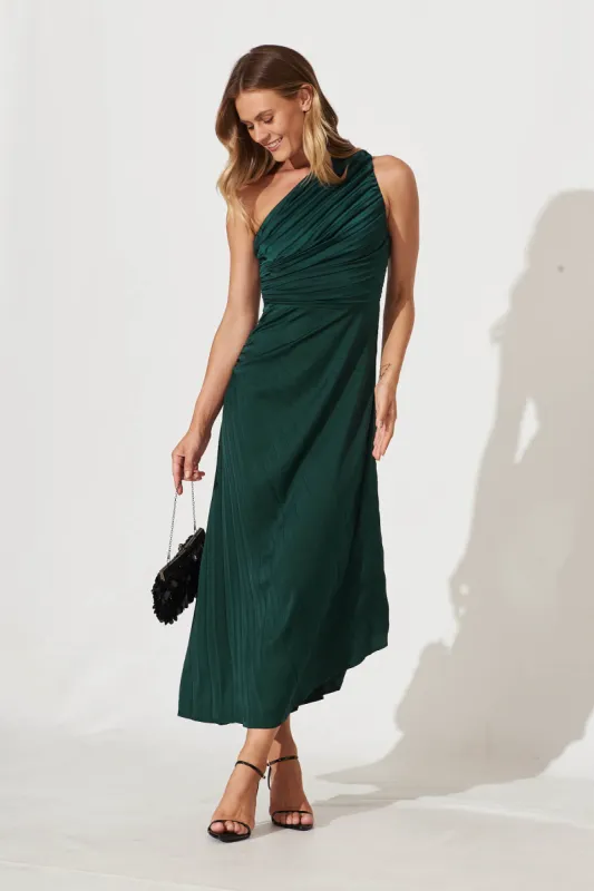 Toulon One Shoulder Maxi Dress In Emerald sold by St Frock