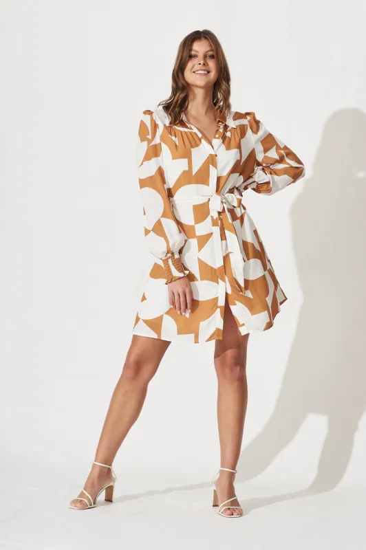 Eris Shirt Dress In Brown With Cream Print sold by St Frock