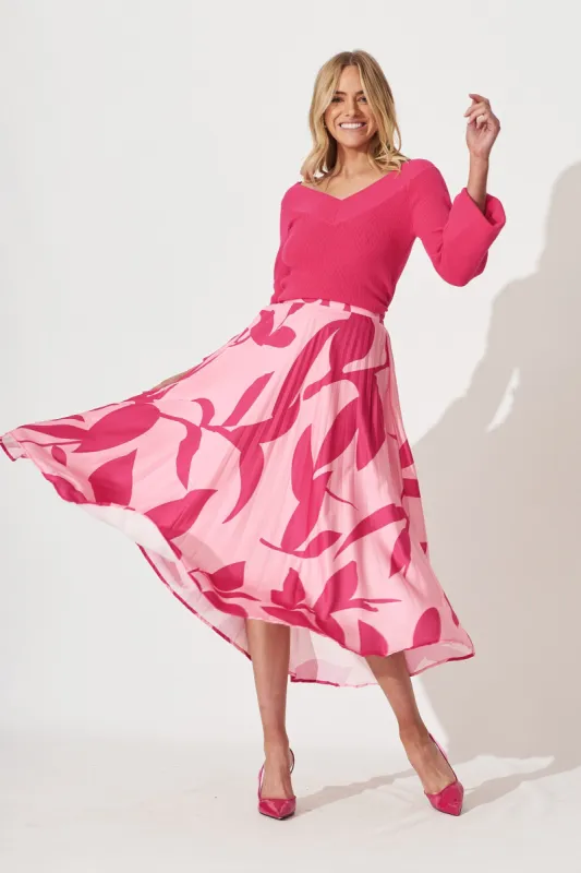 Allied Midi Pleat Skirt In Pink With Fuchsia Print sold by St Frock