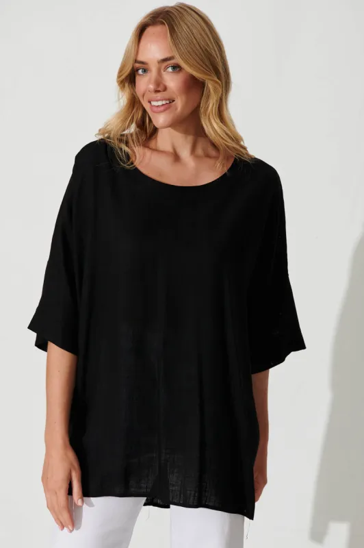 Vice Top In Black Linen Blend sold by St Frock