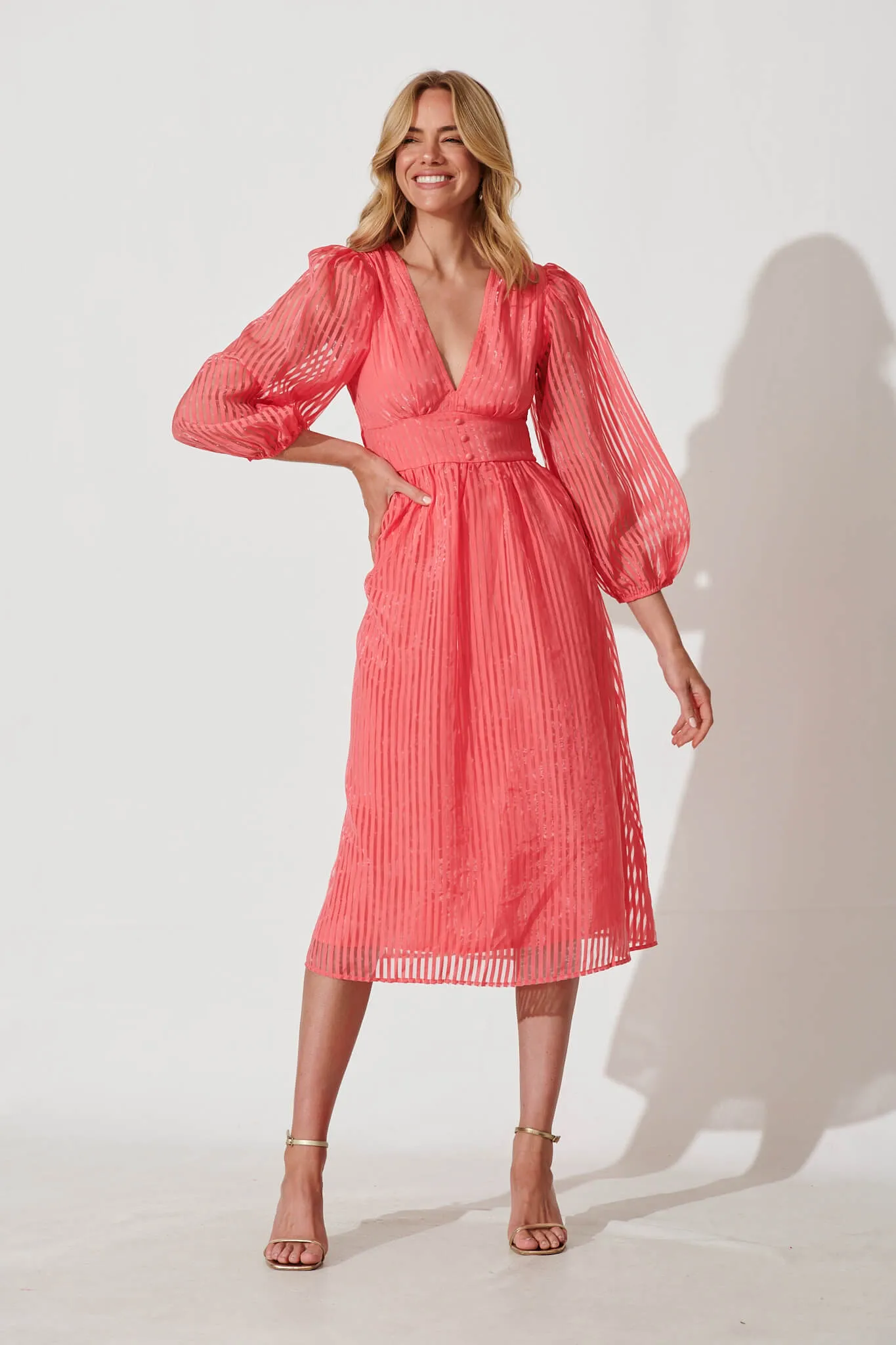 Millen Midi Dress In Coral Organza sold by St Frock
