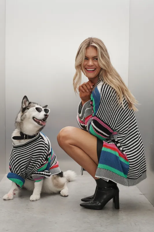 Trevi Knit Cardigan In Blue Multi Stripe Cotton Blend sold by St Frock