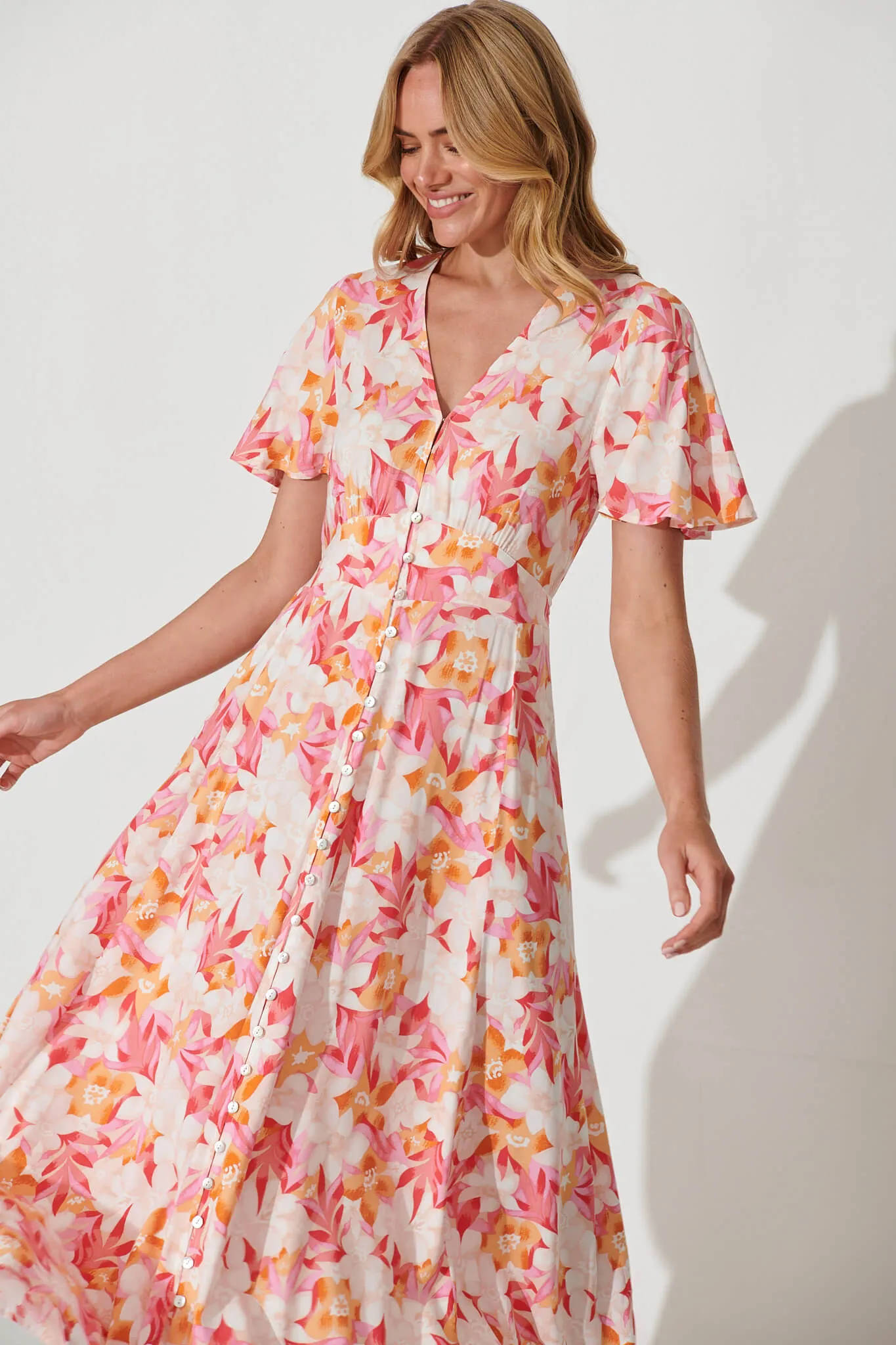 Paulette Maxi Dress In Pink And Orange Floral sold by St Frock product image thumbnail 2