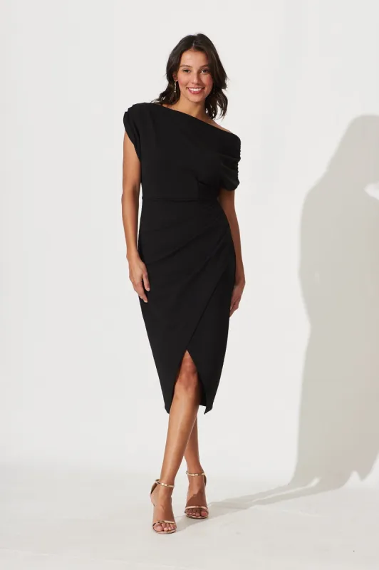 Phoenix Off Shoulder Midi Dress In Black sold by St Frock