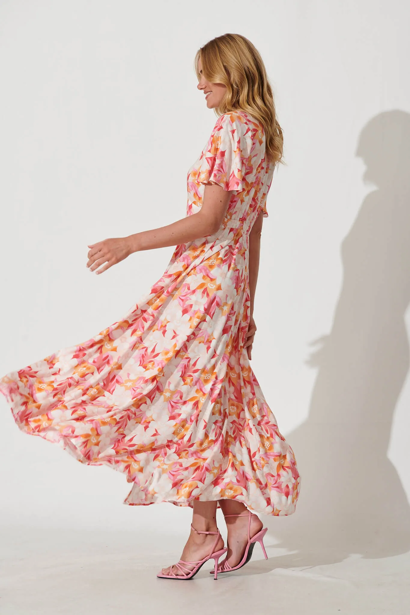 Paulette Maxi Dress In Pink And Orange Floral sold by St Frock product image thumbnail 3