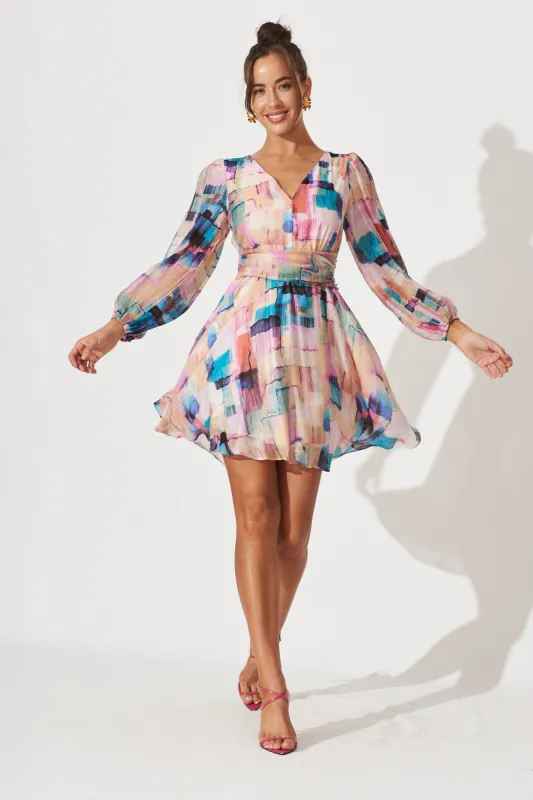 Bribie Dress In Purple With Blue Multi Print sold by St Frock