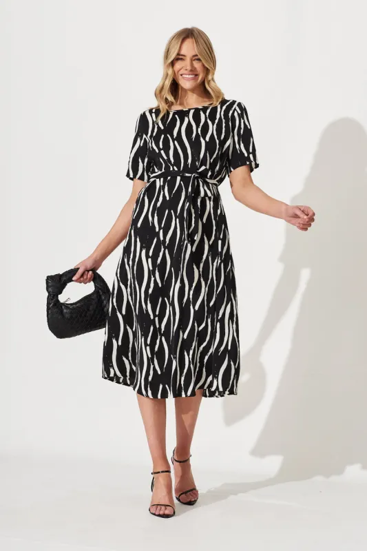 Chambery Midi Dress In Black With White Print sold by St Frock