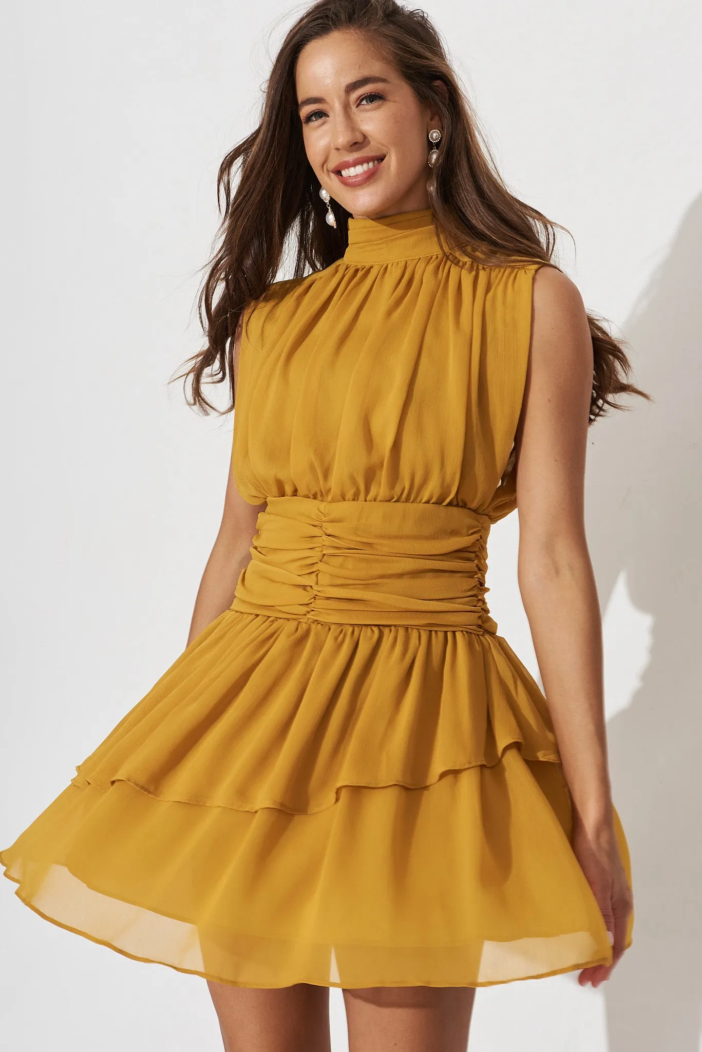 Rosal Dress In Mustard Chiffon sold by St Frock product image thumbnail 2