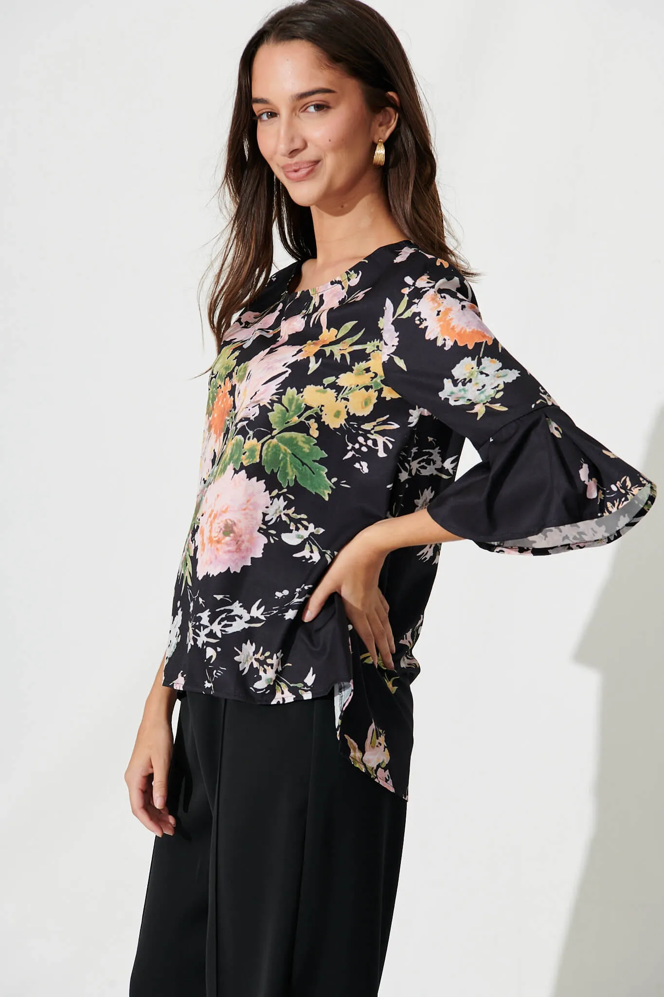 Tai Top In Black With Pink Floral sold by St Frock product image thumbnail 2