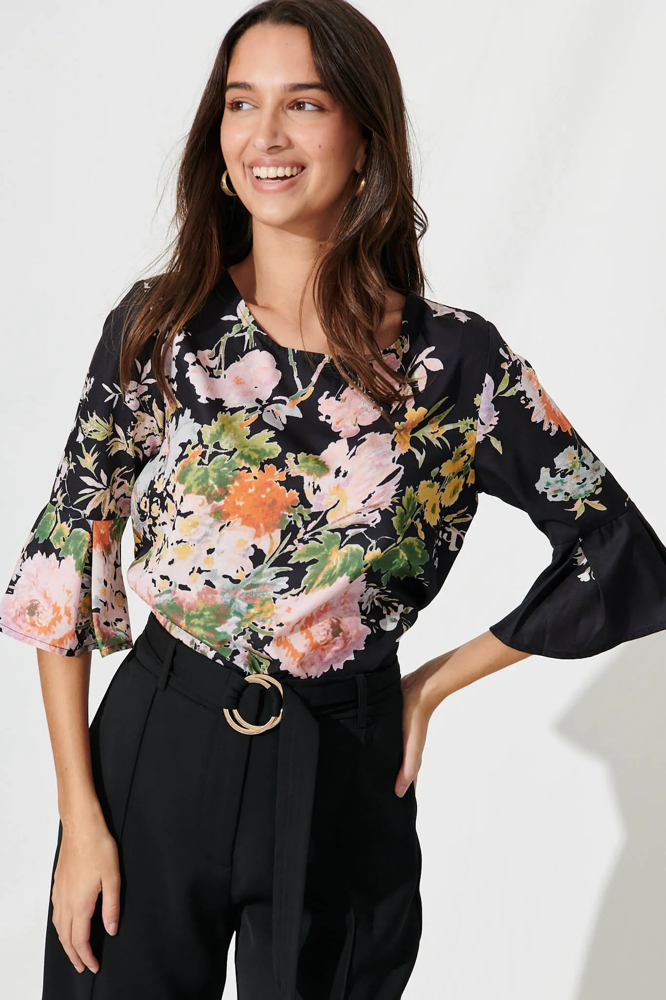 Tai Top In Black With Pink Floral sold by St Frock product image thumbnail 4