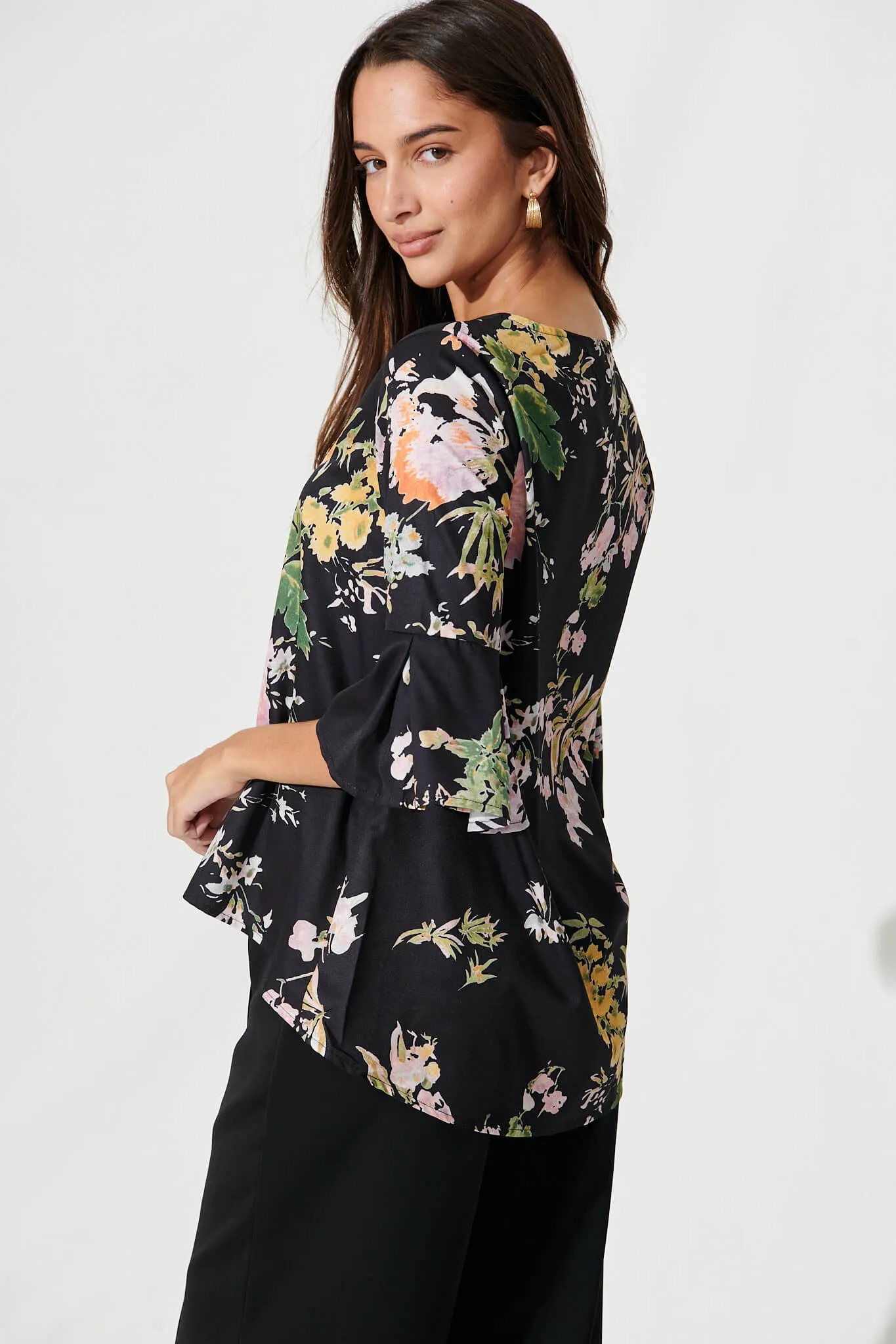 Tai Top In Black With Pink Floral sold by St Frock product image thumbnail 3