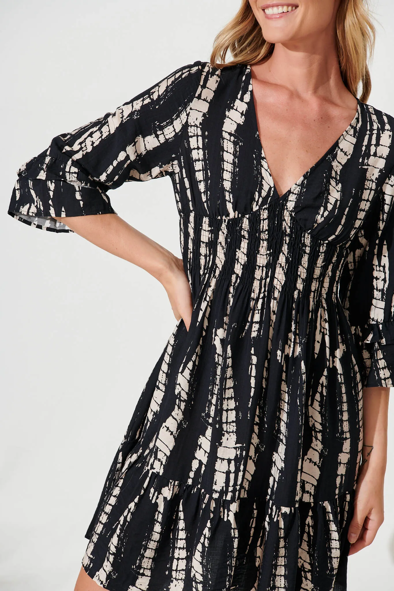 Romily Dress In Black With Cream Cotton Blend sold by St Frock product image thumbnail 5