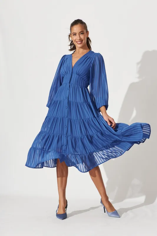 Modical Midi Dress In Blue Chiffon sold by St Frock