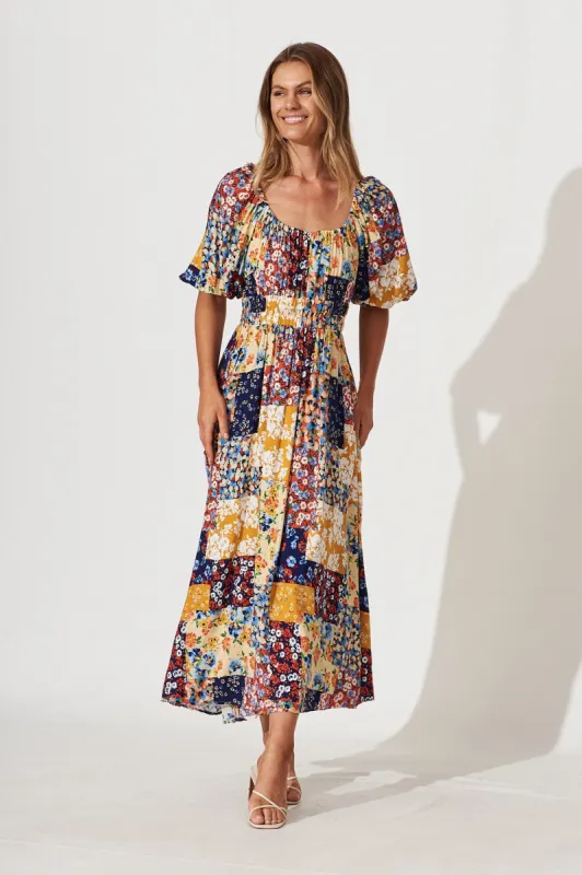 Daybreak Midi Dress In Multi Patchwork Print sold by St Frock