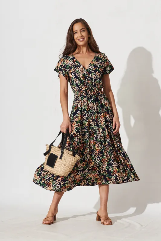 Danelle Midi Dress In Navy With Multi Floral sold by St Frock