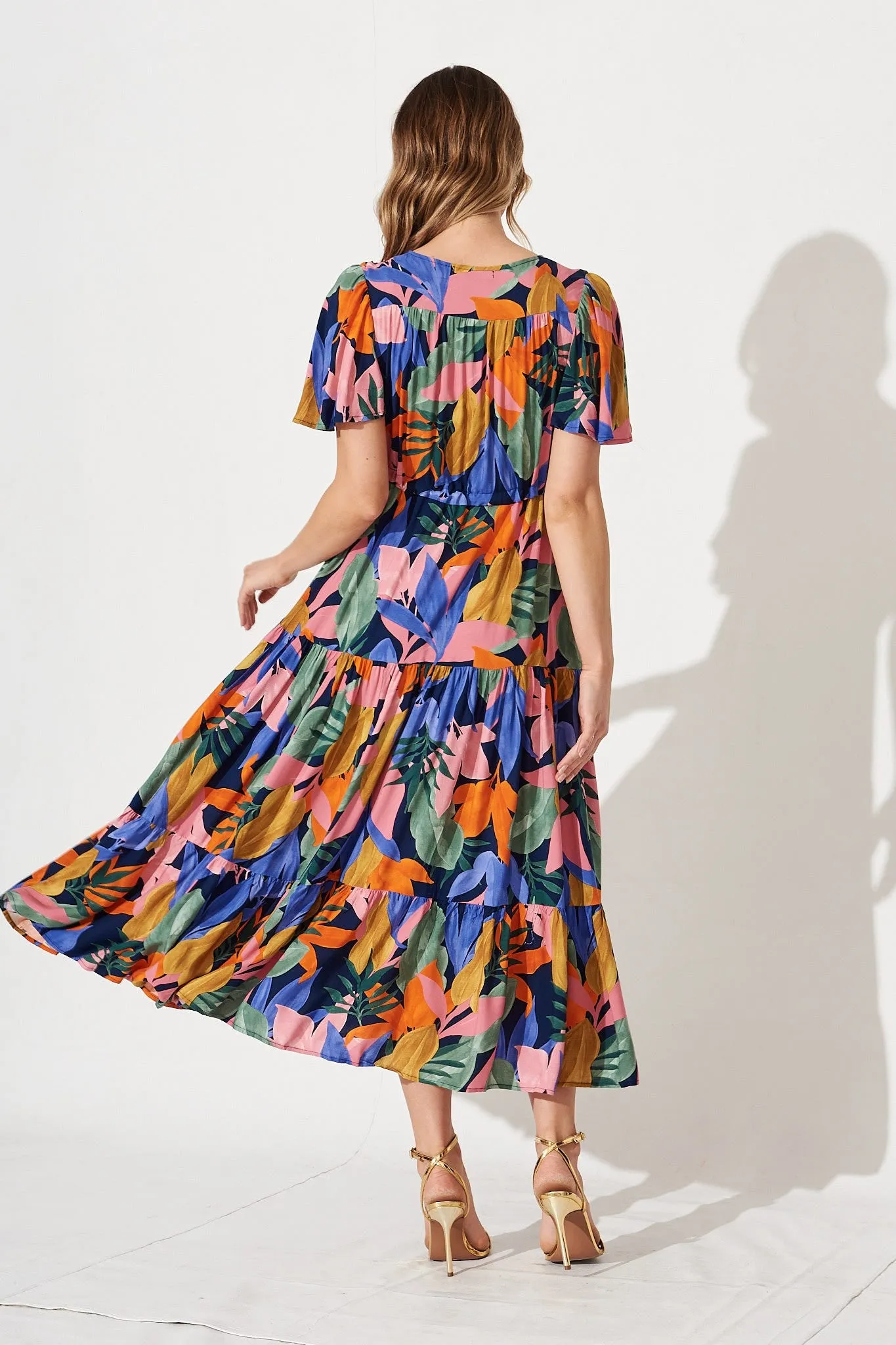 Violet Maxi Dress In Navy Multi Leaf Print sold by St Frock product image thumbnail 5