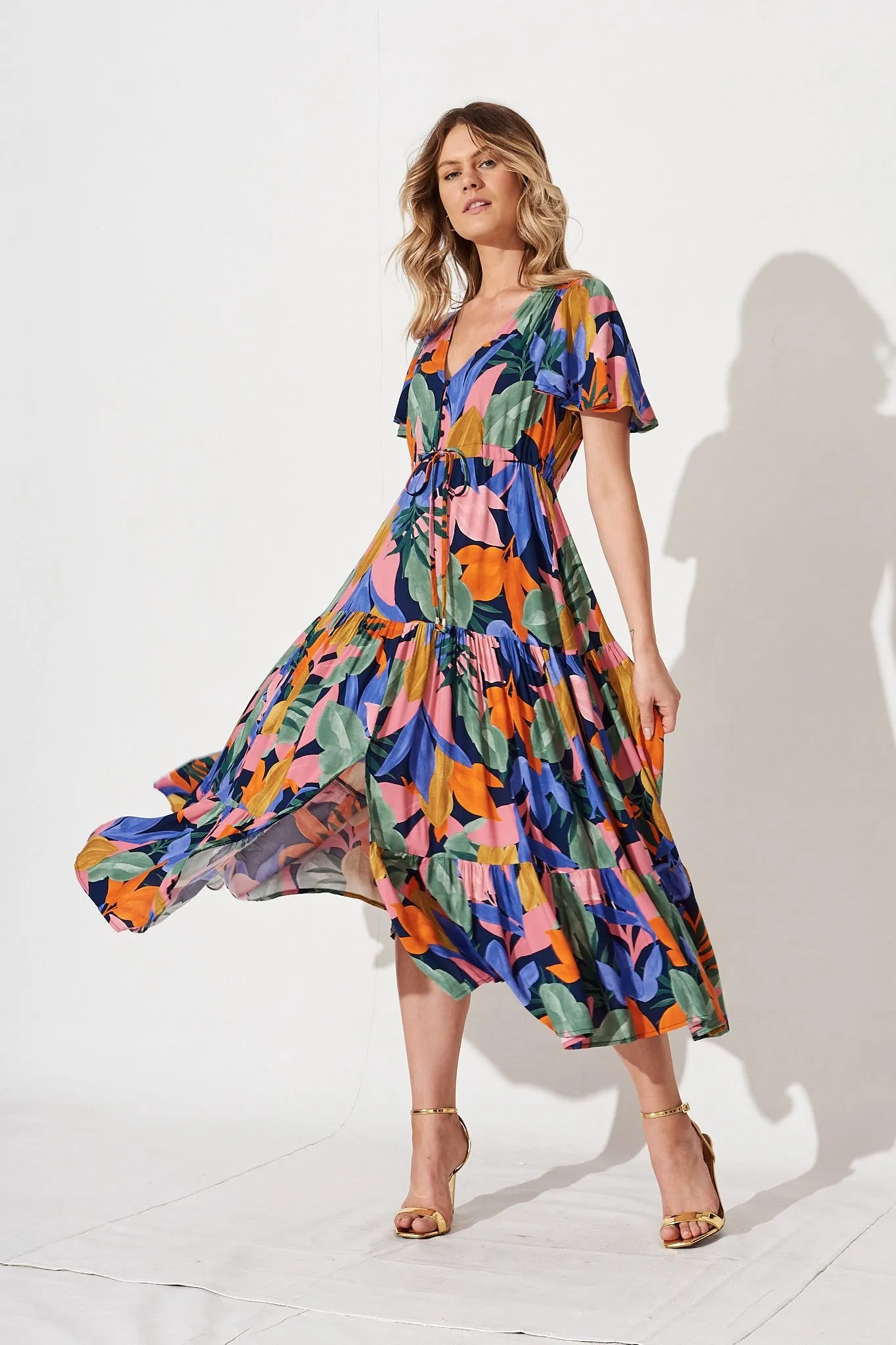 Violet Maxi Dress In Navy Multi Leaf Print sold by St Frock product image thumbnail 4