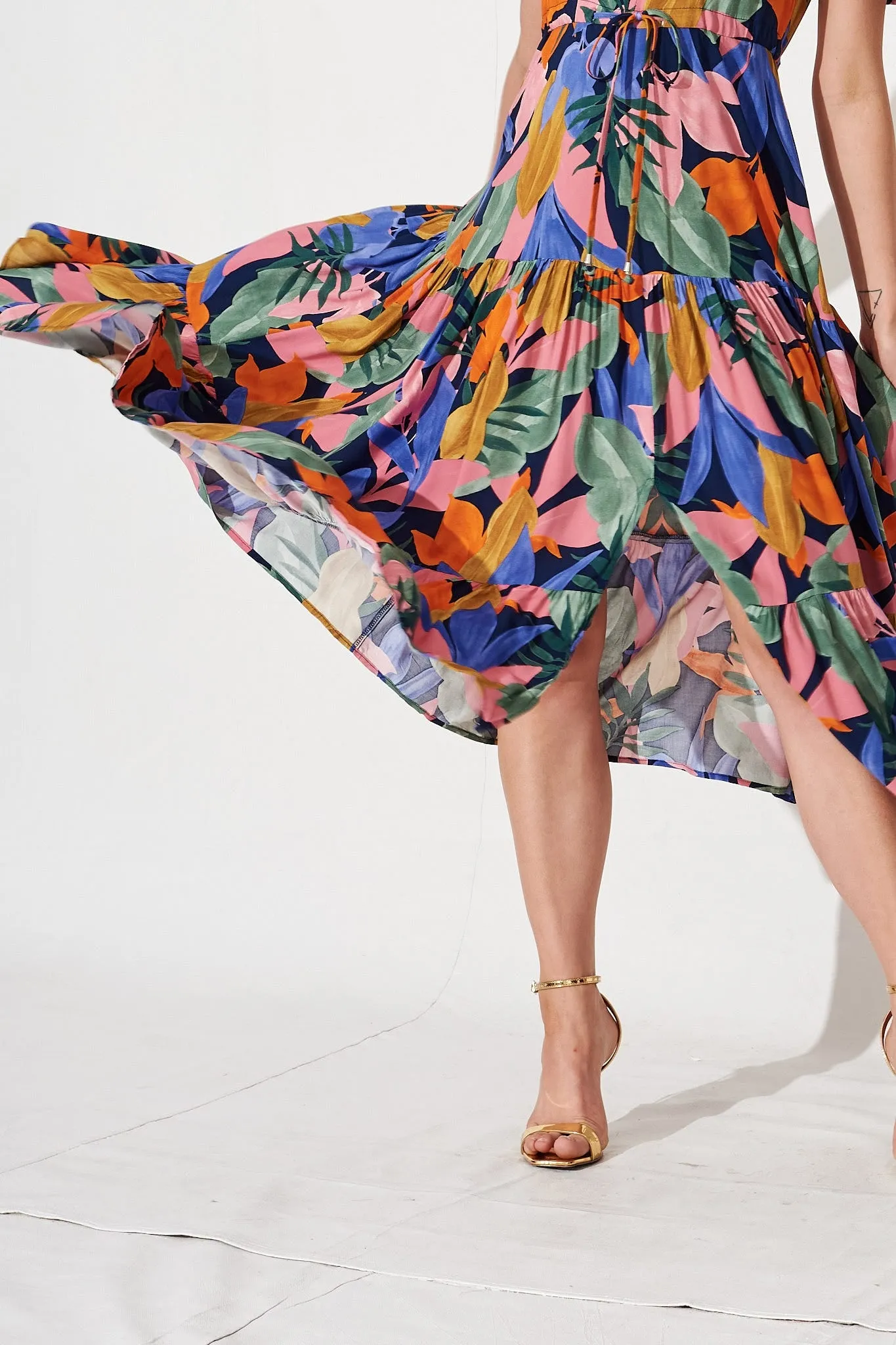 Violet Maxi Dress In Navy Multi Leaf Print sold by St Frock product image thumbnail 2