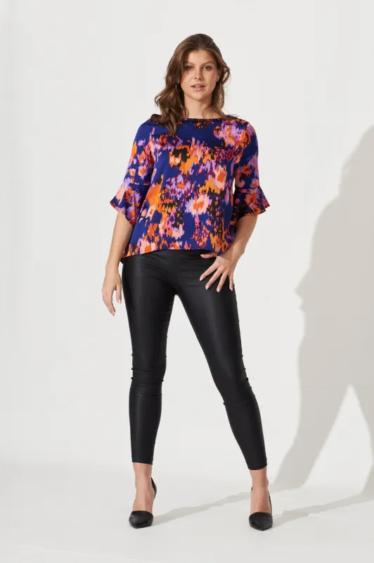 Nila Top In Blue With Multi Print sold by St Frock