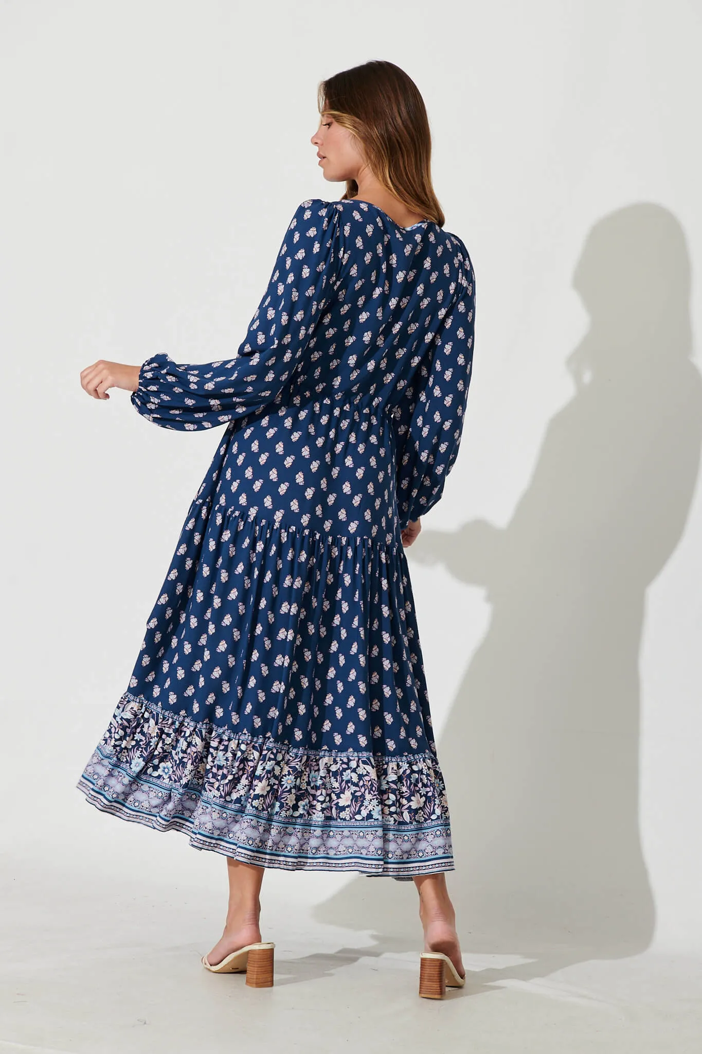 Lovestruck Maxi Dress In Navy With Cream Floral Print sold by St Frock product image thumbnail 4