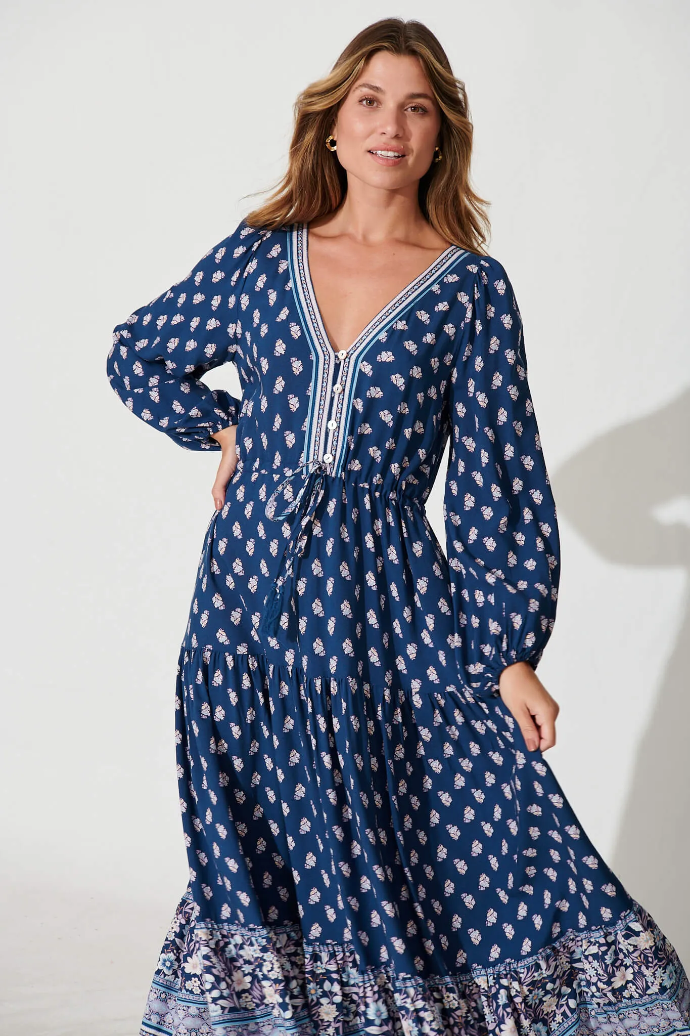 Lovestruck Maxi Dress In Navy With Cream Floral Print sold by St Frock product image thumbnail 2