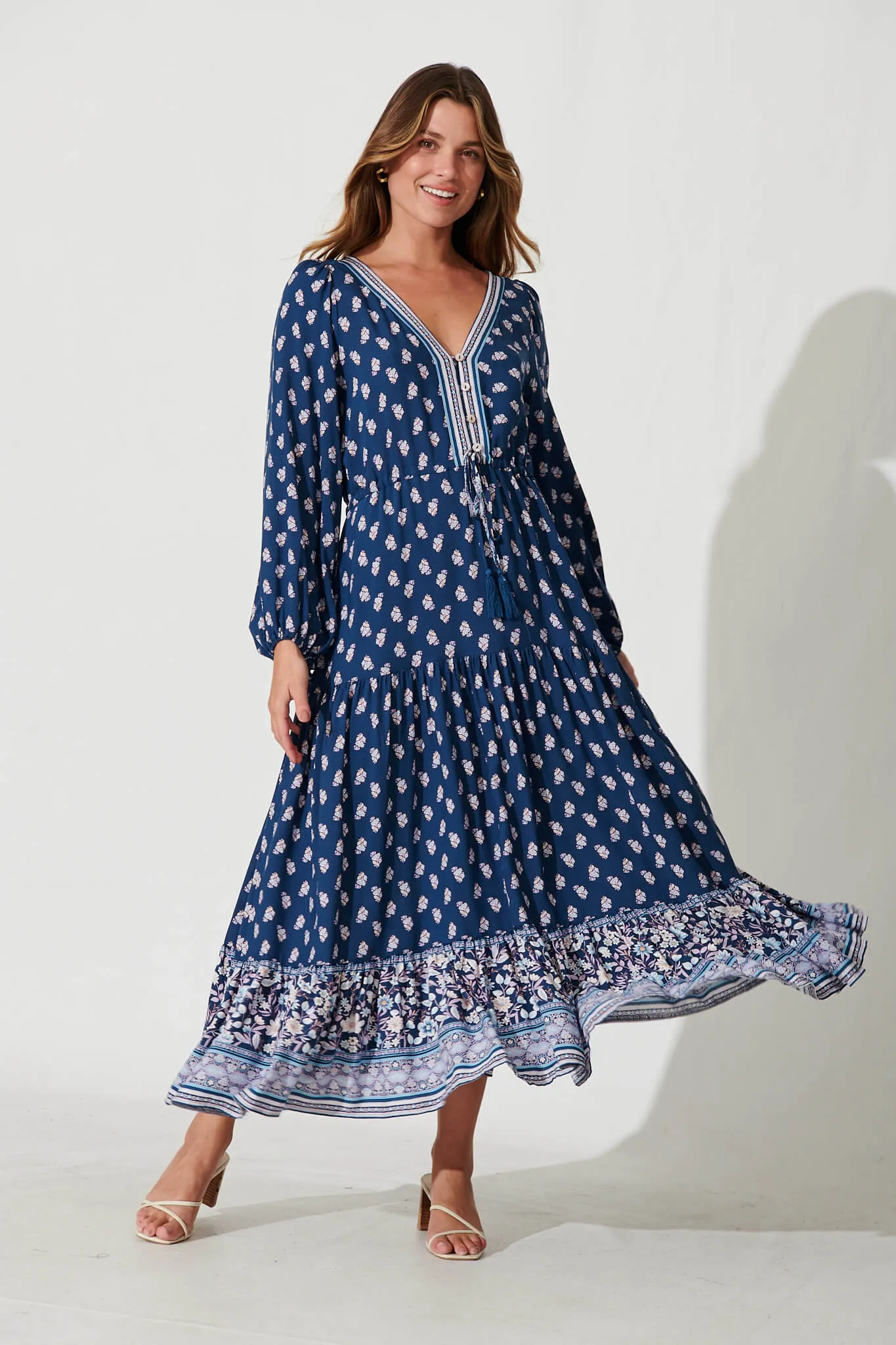 Lovestruck Maxi Dress In Navy With Cream Floral Print sold by St Frock