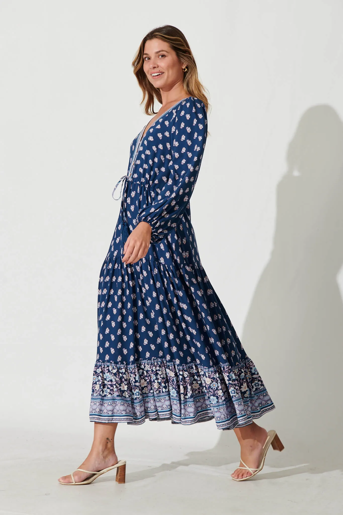 Lovestruck Maxi Dress In Navy With Cream Floral Print sold by St Frock product image thumbnail 3