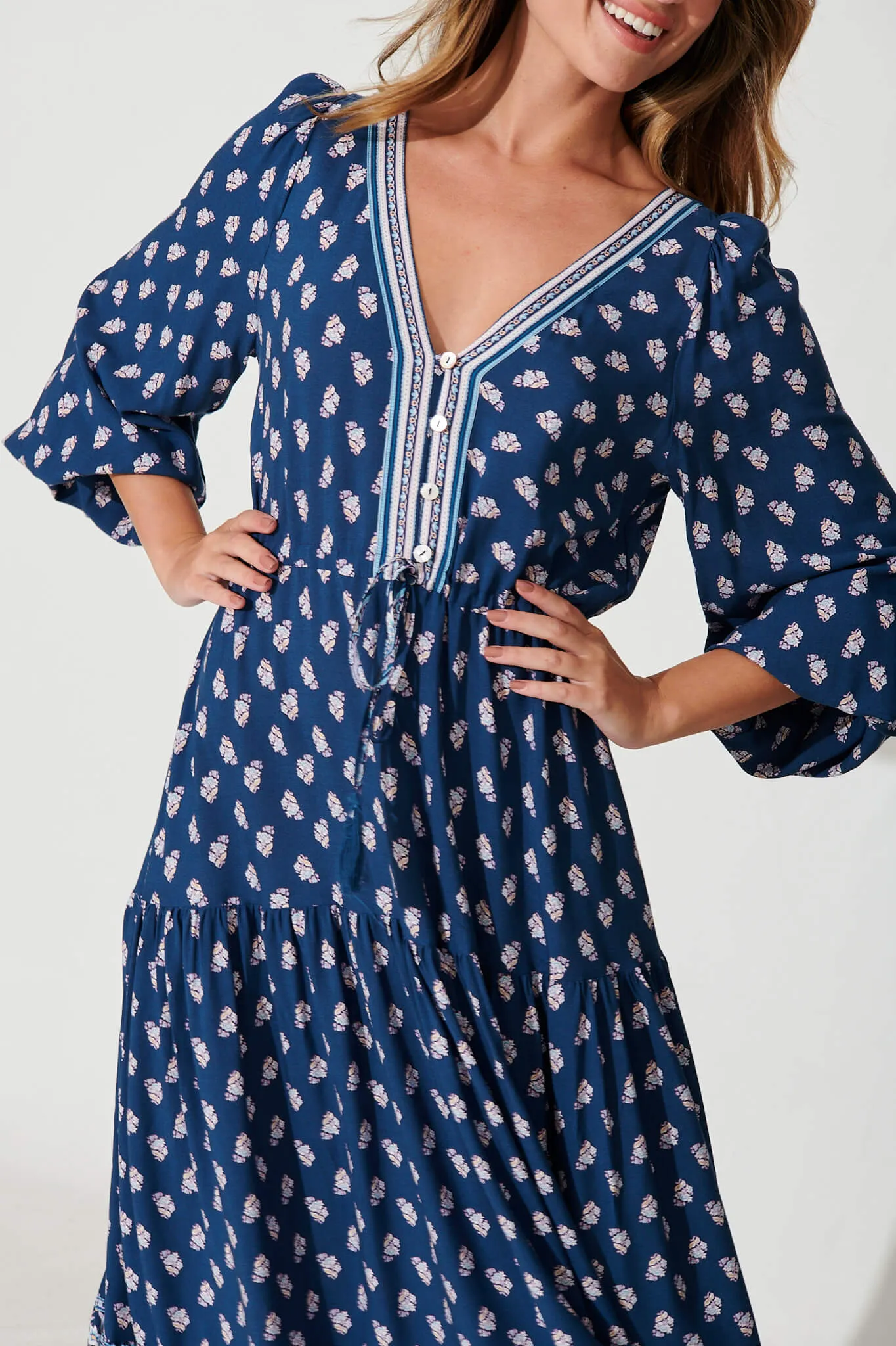 Lovestruck Maxi Dress In Navy With Cream Floral Print sold by St Frock product image thumbnail 5