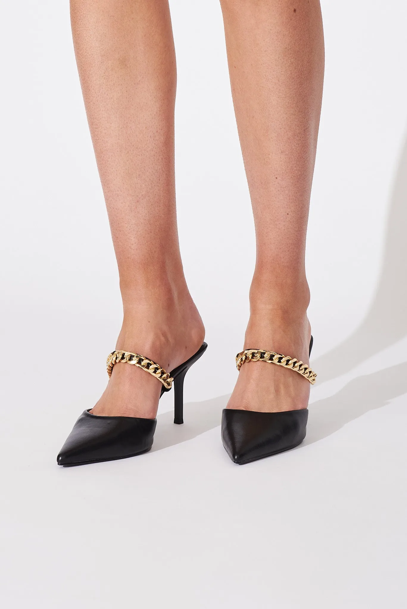 Winona Gold Chain Closed Toe Heels In Black sold by St Frock product image thumbnail 3