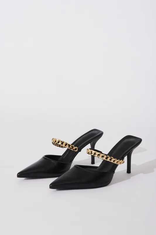 Winona Gold Chain Closed Toe Heels In Black sold by St Frock