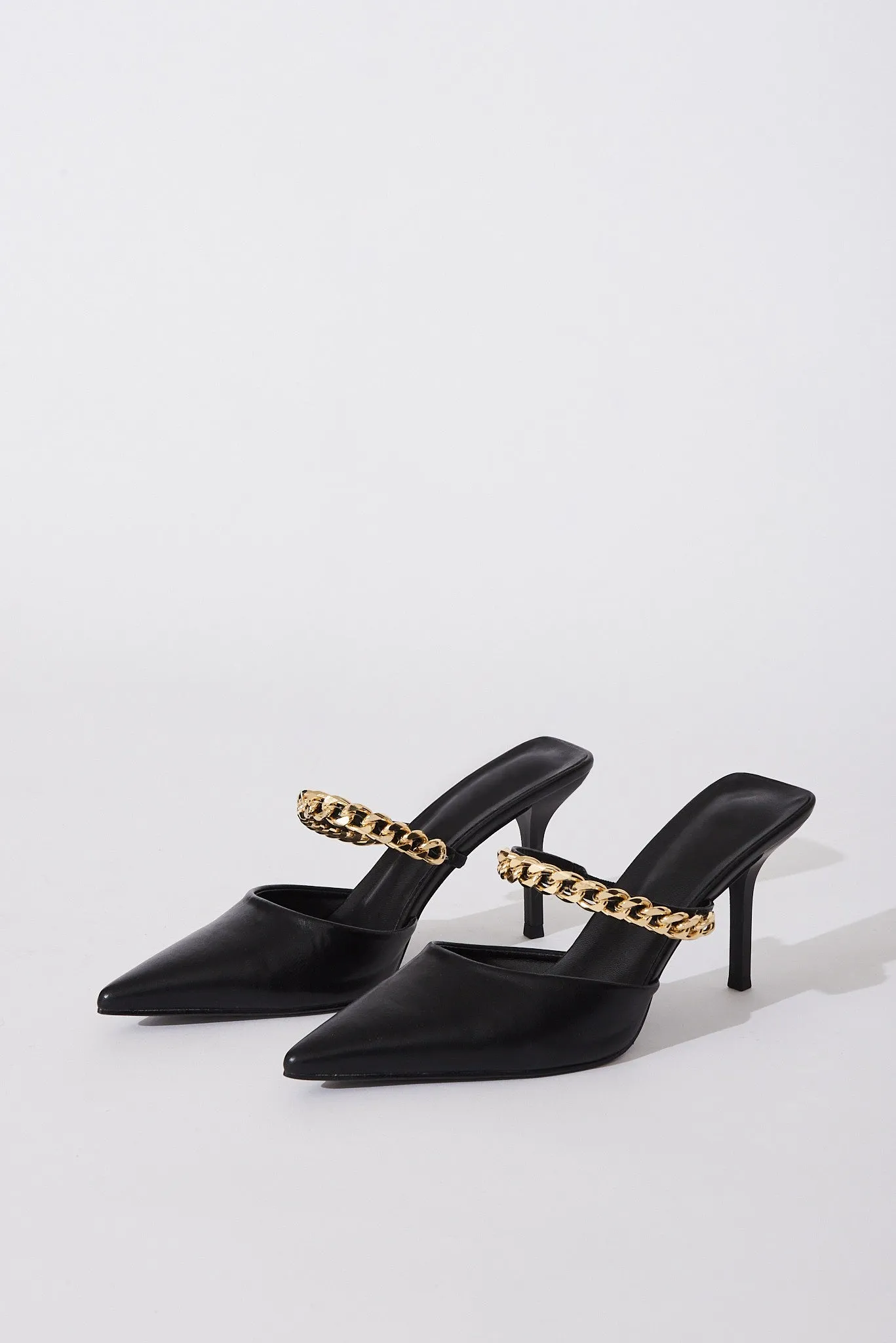 Winona Gold Chain Closed Toe Heels In Black sold by St Frock