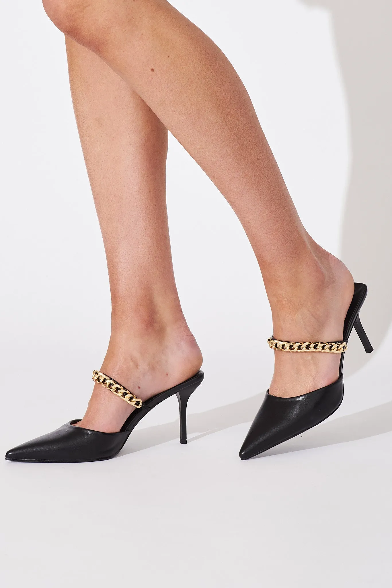 Winona Gold Chain Closed Toe Heels In Black sold by St Frock product image thumbnail 4