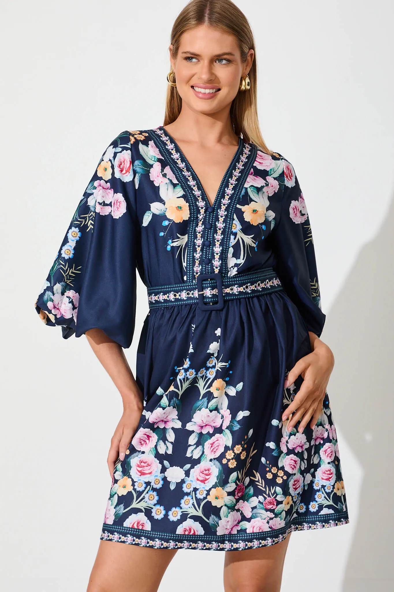 Amira Shirt Dress In Navy With Multi Floral sold by St Frock product image thumbnail 2