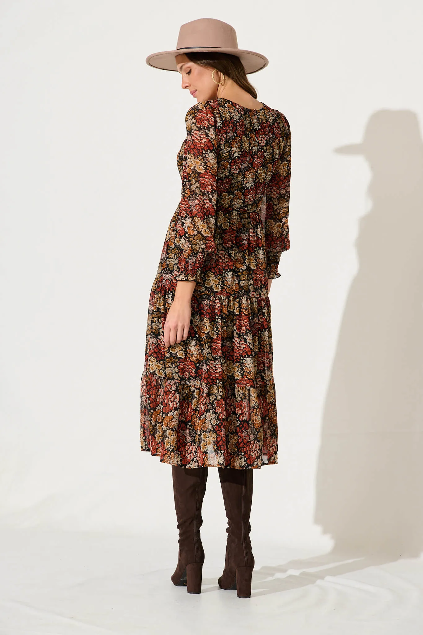 Jaseline Midi Dress In Multi Rust Floral Chiffon sold by St Frock product image thumbnail 4